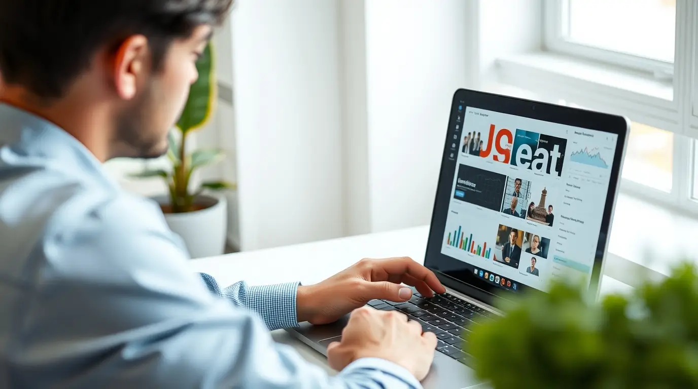 Képeket optimalizáló szakértő laptopon dolgozik